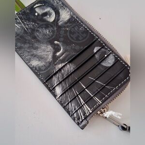 NWT TORY BURCH RARE CAT PORTRAIT T MONOGRAM ZIP CREDIT CARD CASE/WALLET